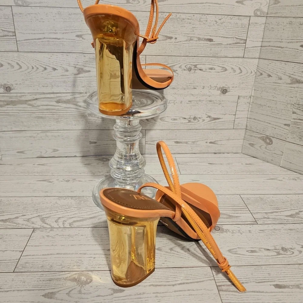 Zara Orange and Brown Leather Strappy Round Toe Sandals - Picture 7 of 8